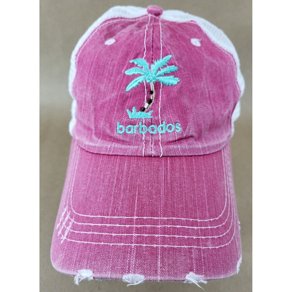 Barbados Distressed Style Hat Baseball Cap Adjustable Strap Pink/Maroon   Adults